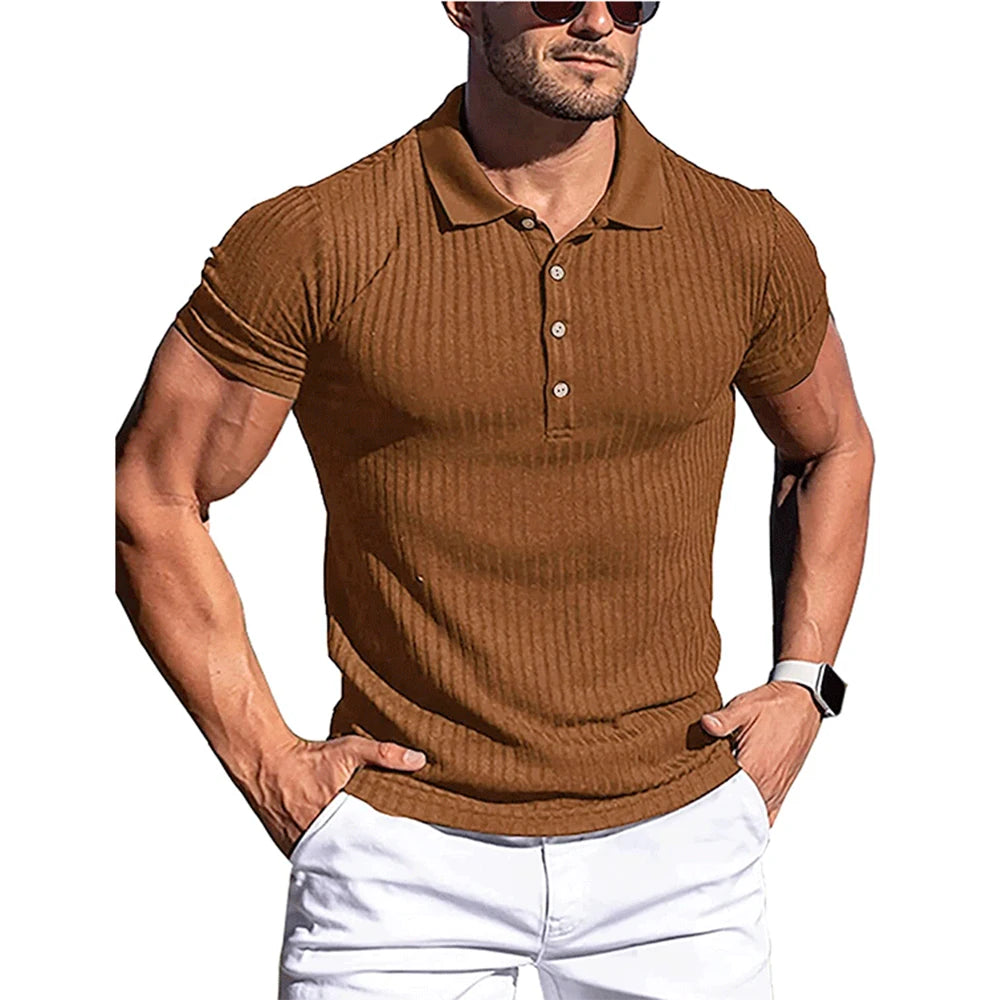 Men's Solid Stripe Short Sleeve Polo Shirt with Stretch
