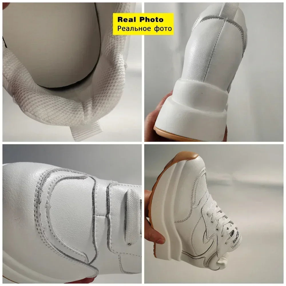 10cm Platform Wedge Sneakers for Women – Chunky Genuine Leather Casual Shoes