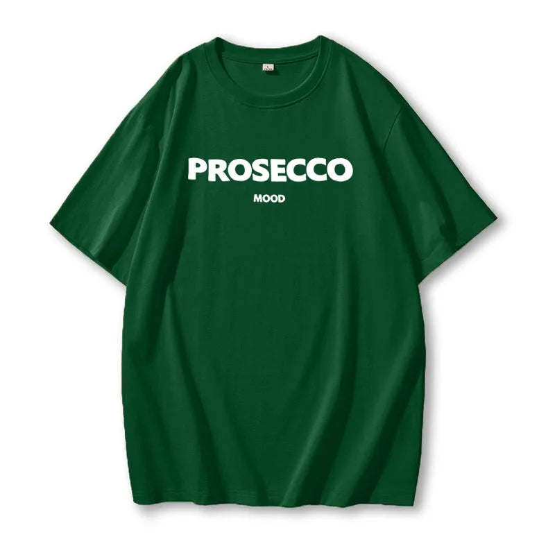 Cotton "Prosecco Mood" Print T-Shirt for Women - Casual Loose Fit Tee by Hirsionsan