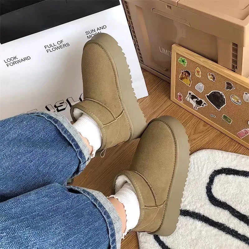 Women's Casual Short Plush Snow Boots in Faux Suede