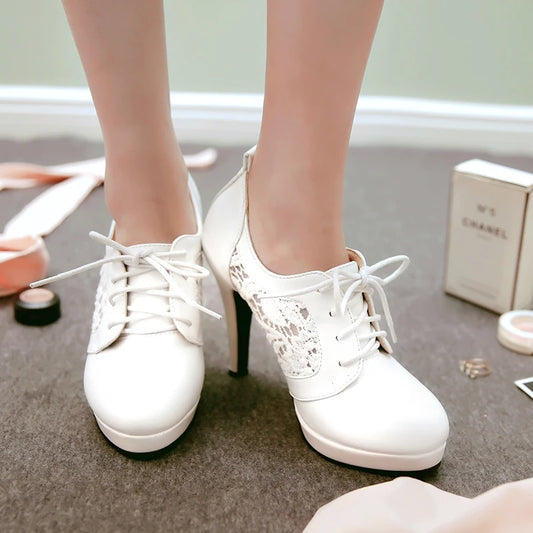 Women’s Lace-Up Pointed Toe Platform Wedge Heels