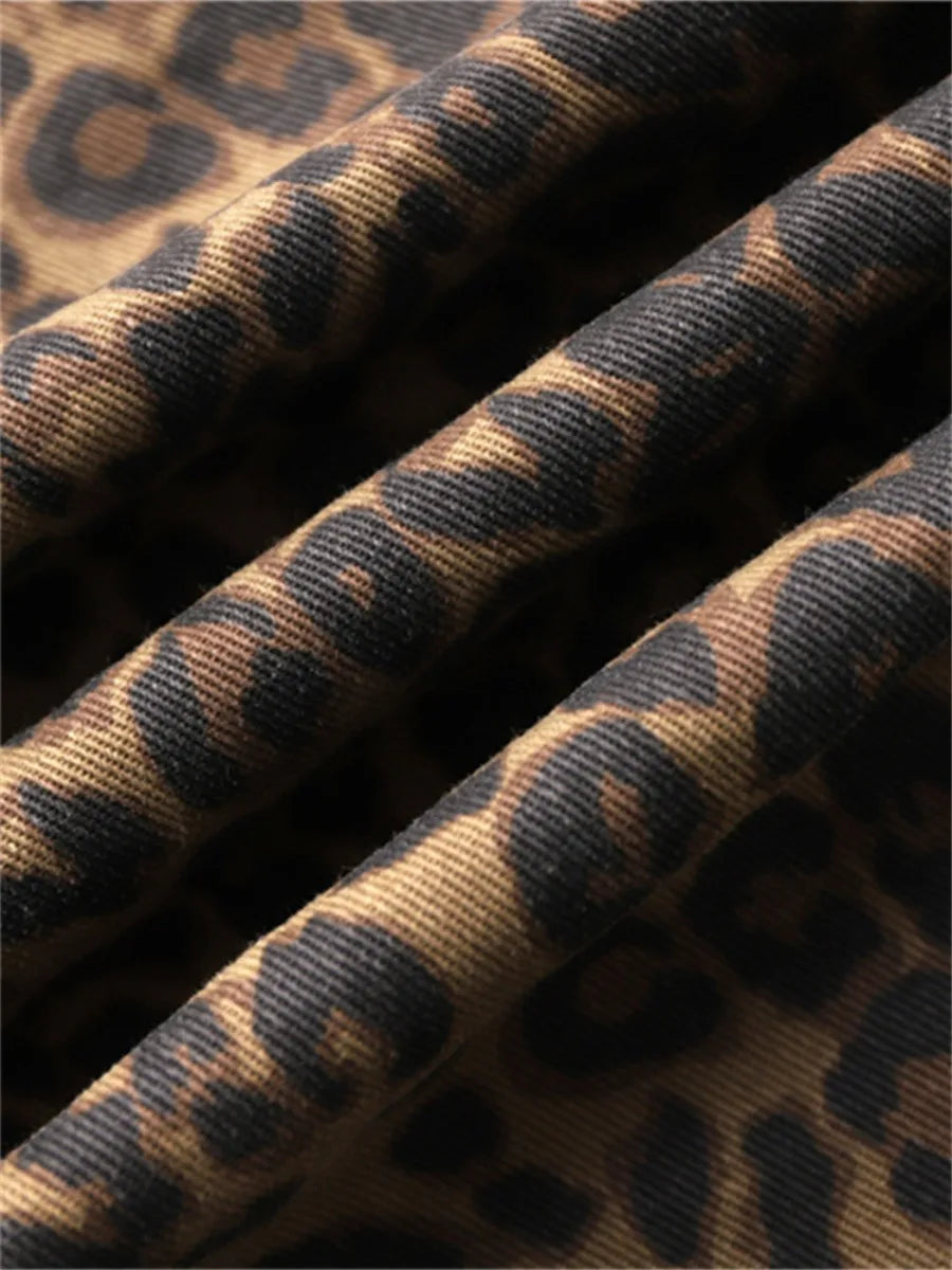 Tan Leopard Print Wide-Leg Pants for Women - Oversized Style Pants