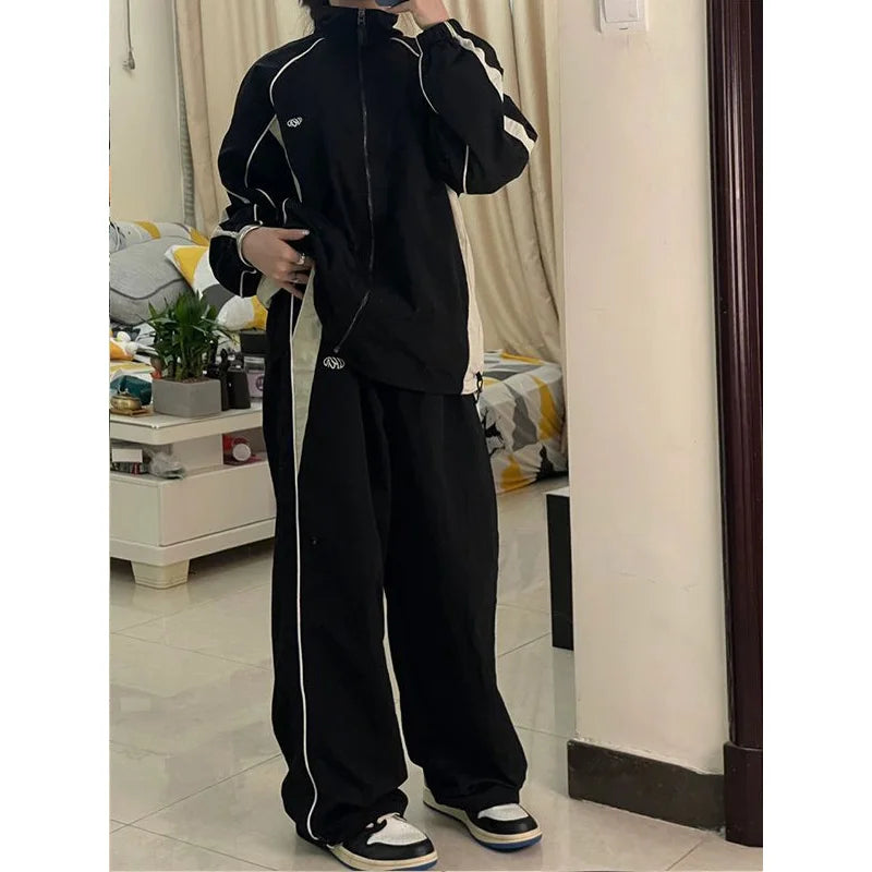 Women's Retro Loose-Fit Drawstring Casual Joggers - Wide Leg Fit