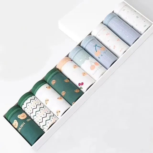 10Pcs Women's Cotton Panties – Comfortable Cartoon Print Underwear Set