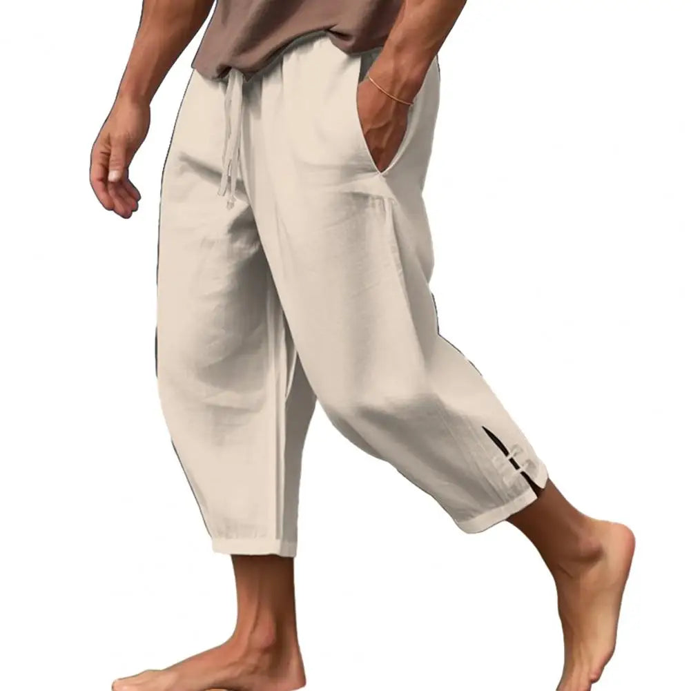 Men's Oversized Linen Trousers with Large Pockets