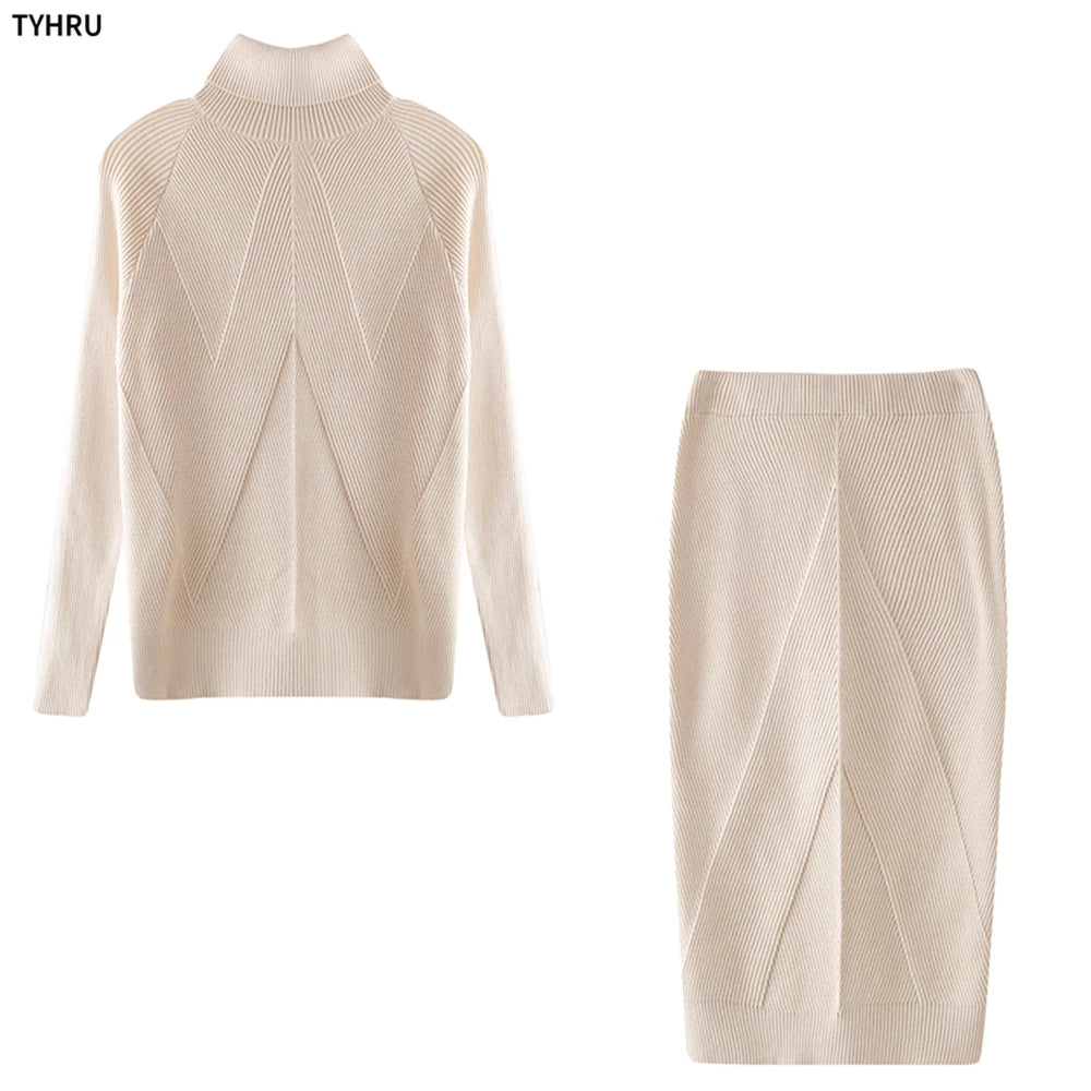 TYHUR Women's Turtleneck Sweater & Slim Skirt Two-Piece Set