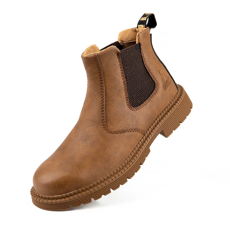 Waterproof Safety Work Shoes for Men - Steel Toe Leather Work Boots with Slip-Resistant Sole