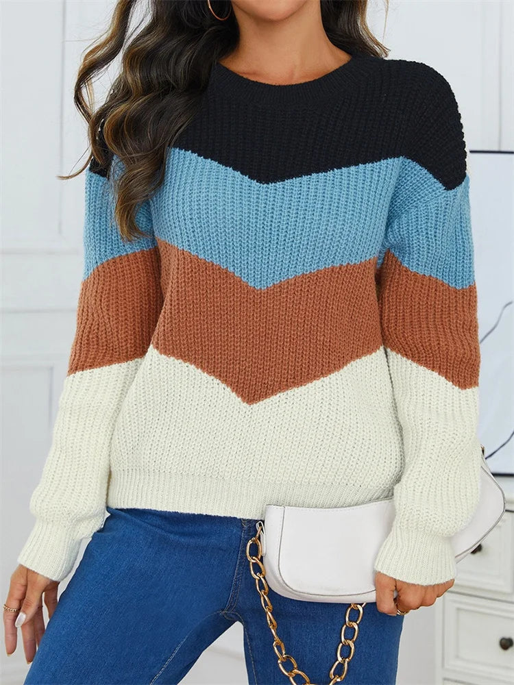 Women's Long Sleeve Striped Knit Sweater