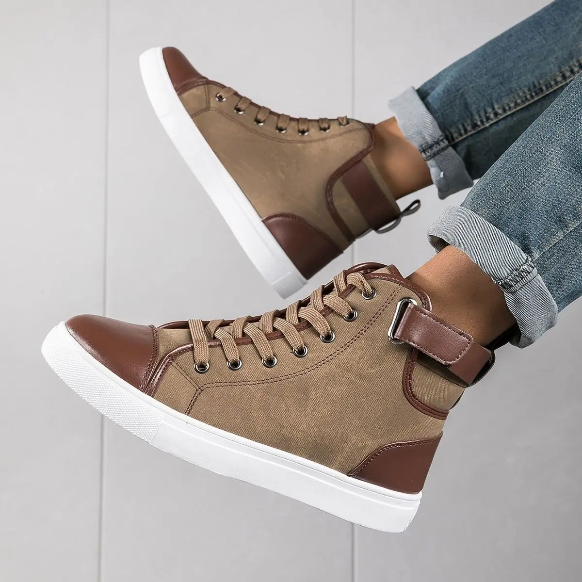 Men's Faux Leather Sneakers – Thick Sole, Non-Slip High-Top Shoes