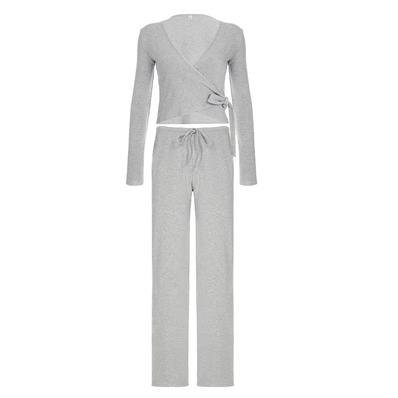 Women's 2-Piece Loose Pants and Flare Sleeve Crop Top Set