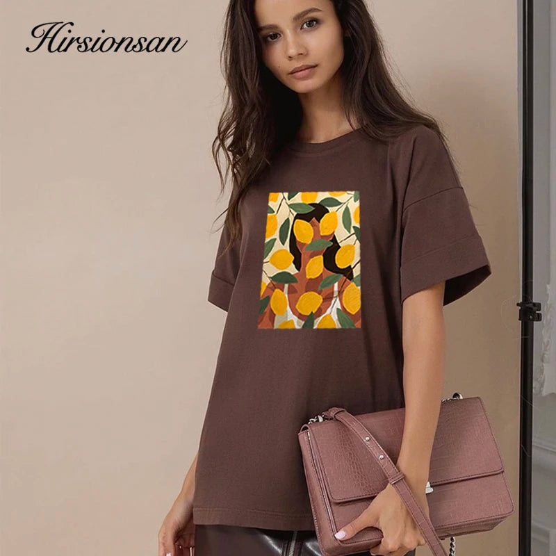 Lemon Print Graphic T-Shirt for Women – Summer Cotton Tee by Hirsionsan