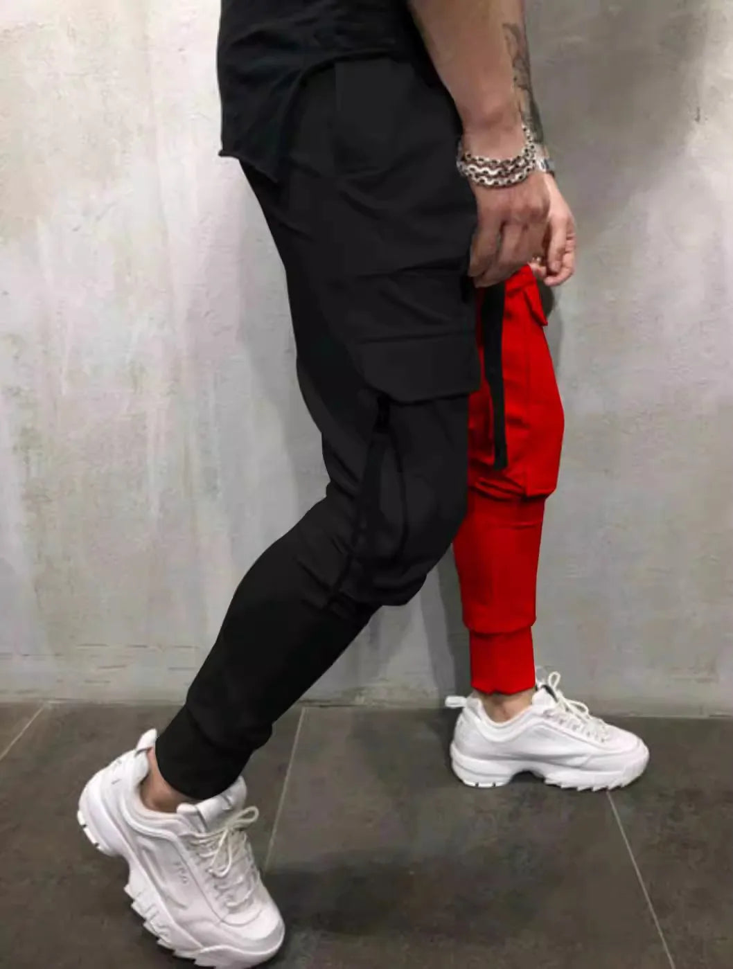 Men's Dual Color Cargo Sweatpants - Comfortable Joggers with Multiple Pockets & Stylish Design