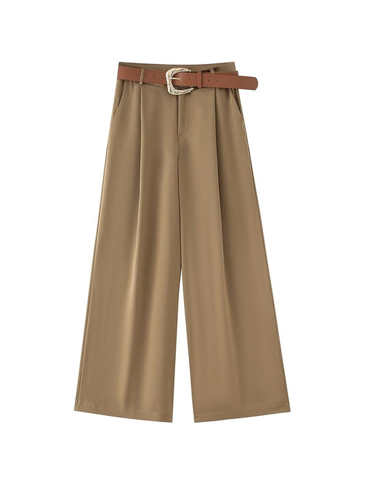 TRAF Women’s Baggy Belt Pants - Wide-Leg Casual Trousers for Women