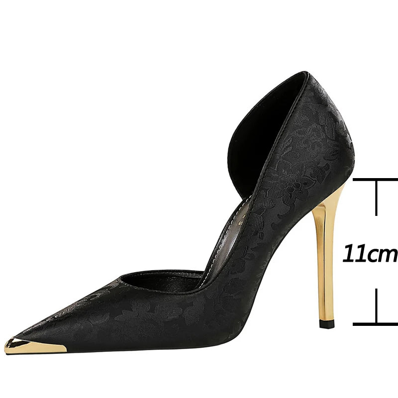BIGTREE Women's 11cm Heels - Satin & Silk Metal Pointed Toe High Heels