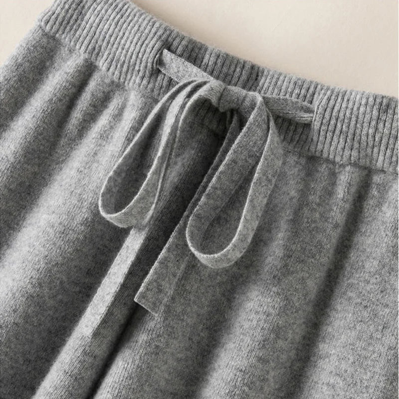 Women's High Waist Thick Knitted Soft Elastic Straight Sweatpants