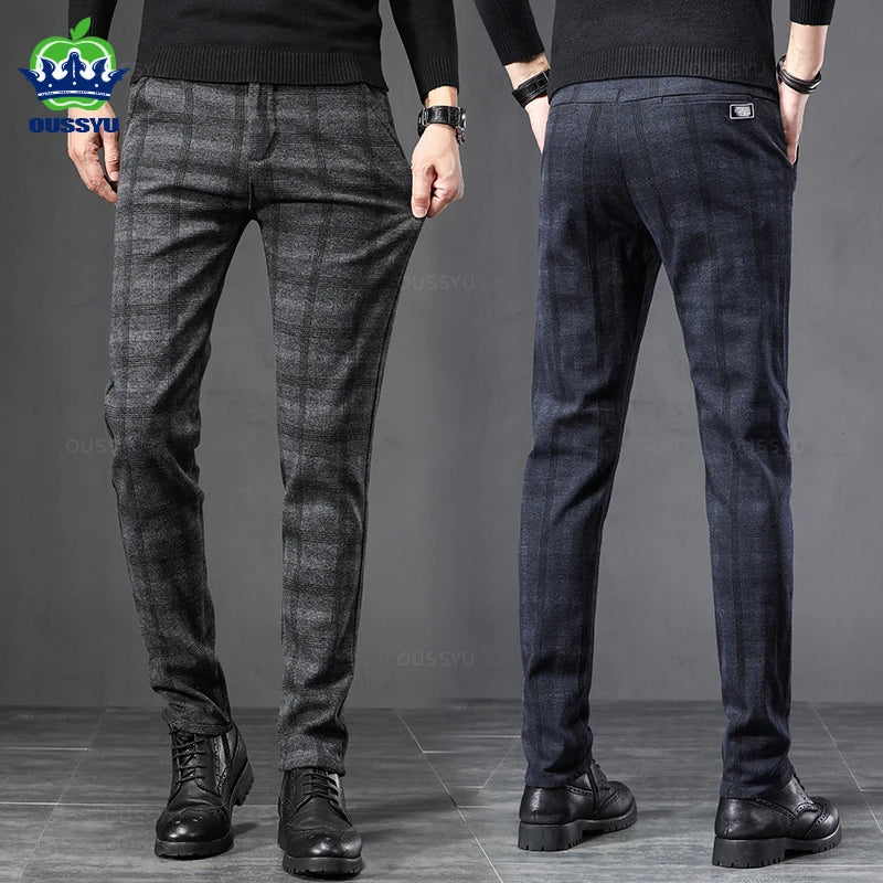 Men's Slim Fit Plaid Stretch Trousers