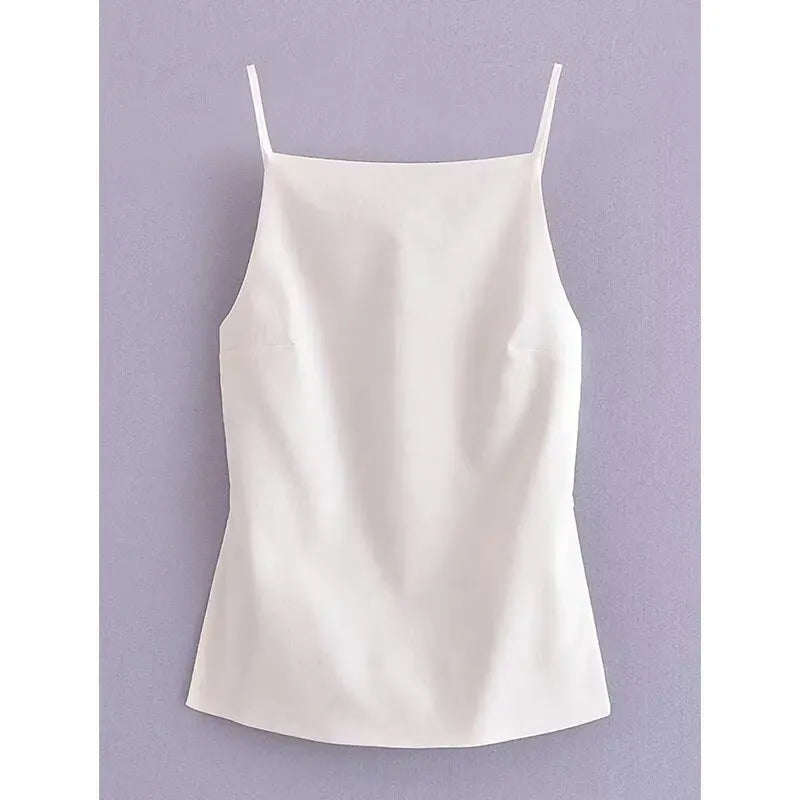 Backless Sleeveless Black and White Crop Top for Women with Thin Straps