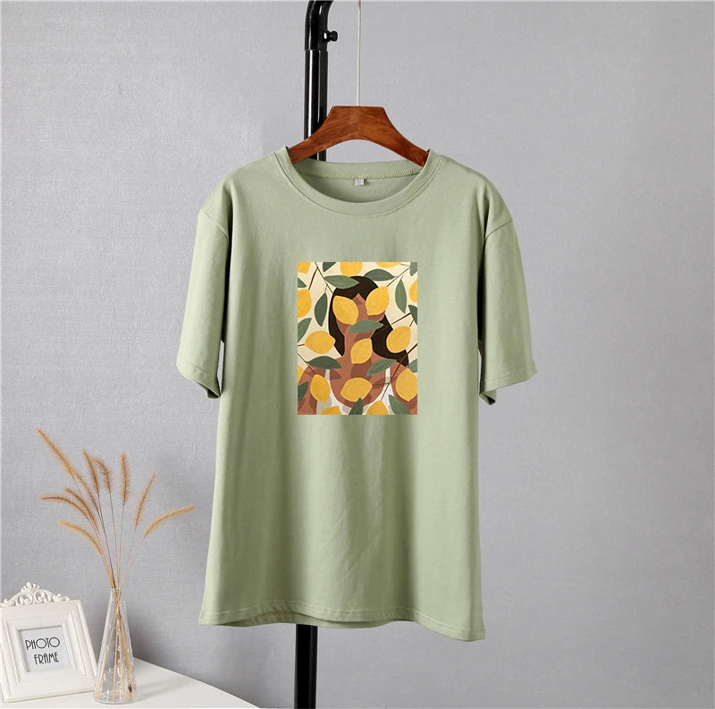 Lemon Print Graphic T-Shirt for Women – Summer Cotton Tee by Hirsionsan