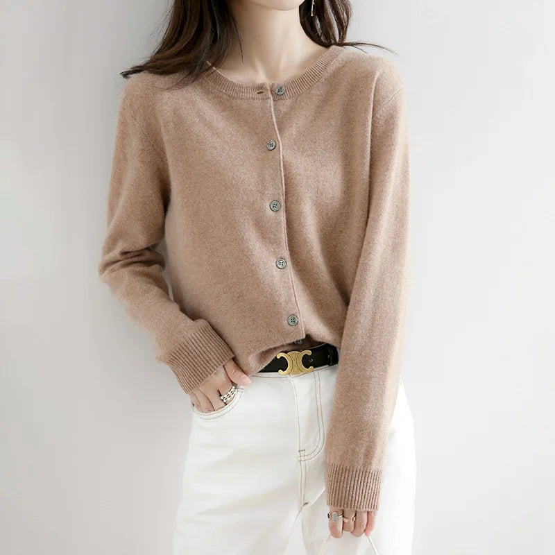 Women's O-Neck Long Sleeve Knitted Cardigan