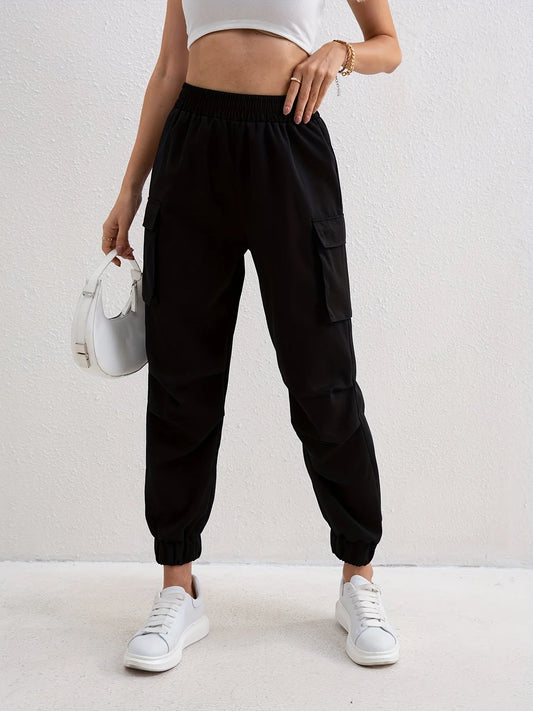 Women's Relaxed Fit Cargo Pants with Elastic Waist and Multiple Pockets