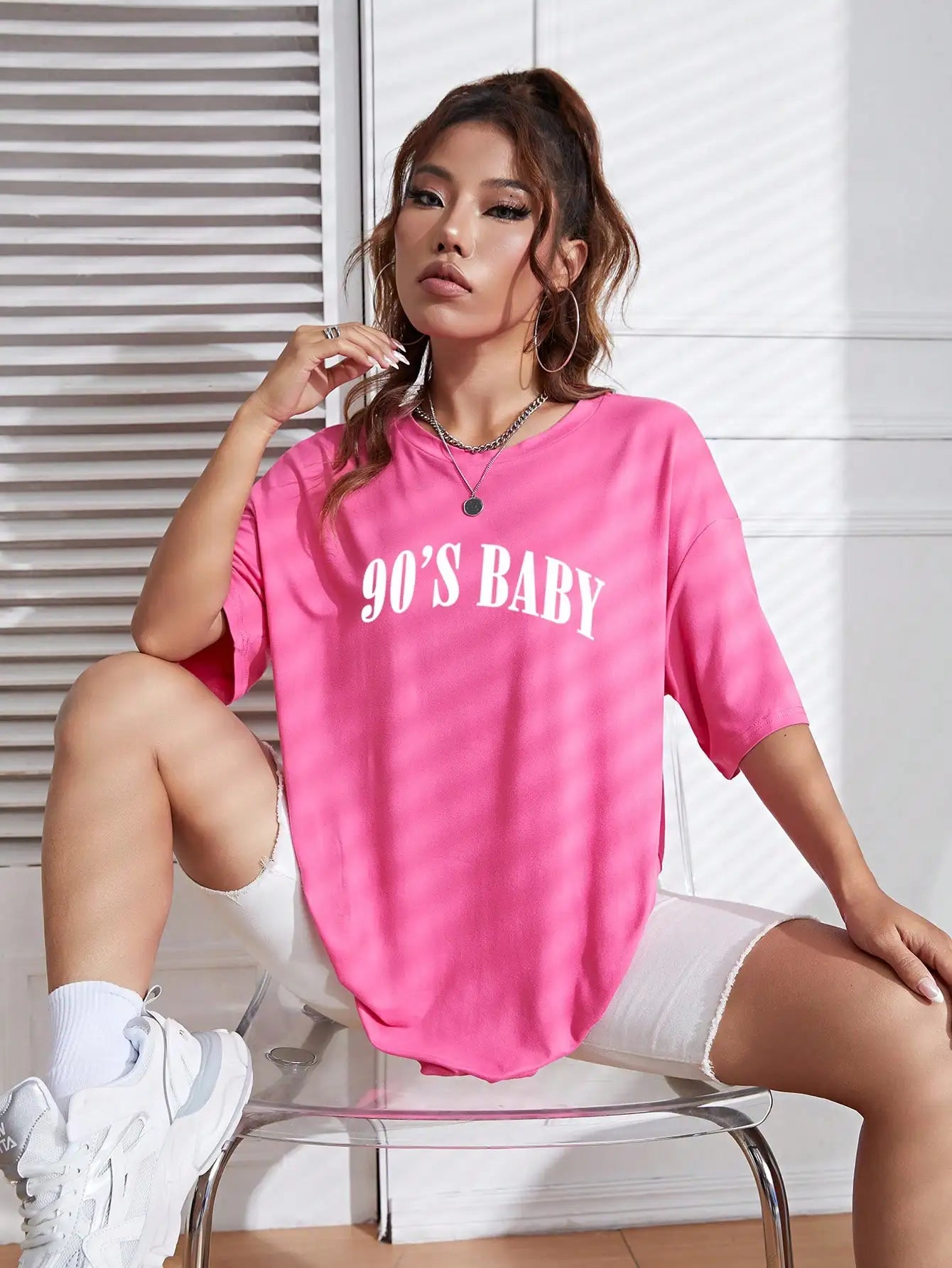 90s Baby Creativity Letter Graphic Tee - Oversized Women's Cotton T-Shirt