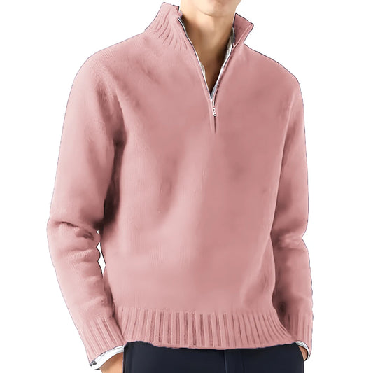 Men's Long Sleeve Turtleneck Sweater - Knitted, Breathable, Half-Zip Design