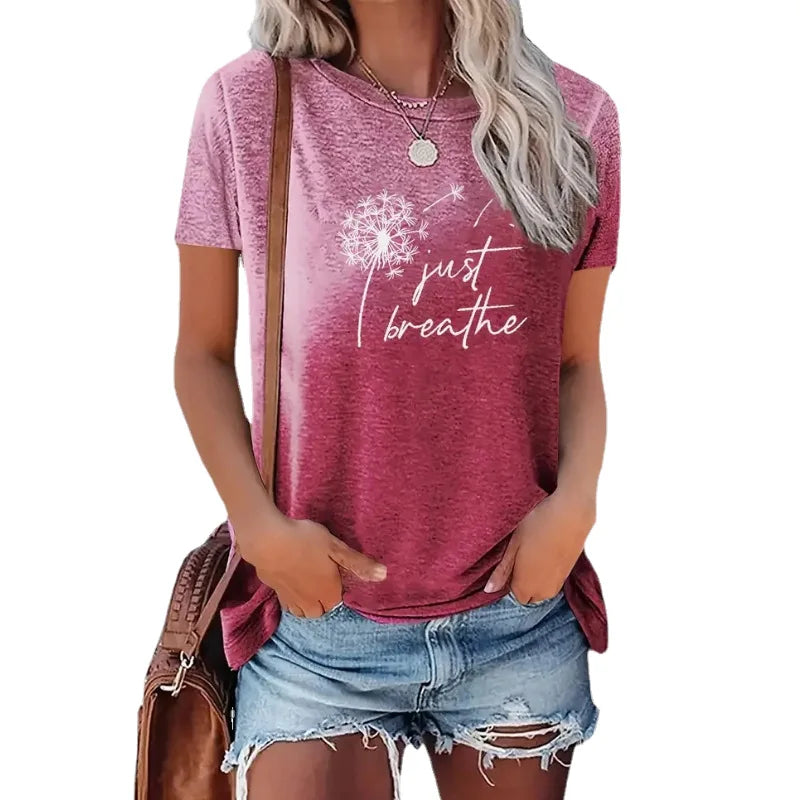 Women's Oversized Dandelion Print T-Shirt with Gradual Design