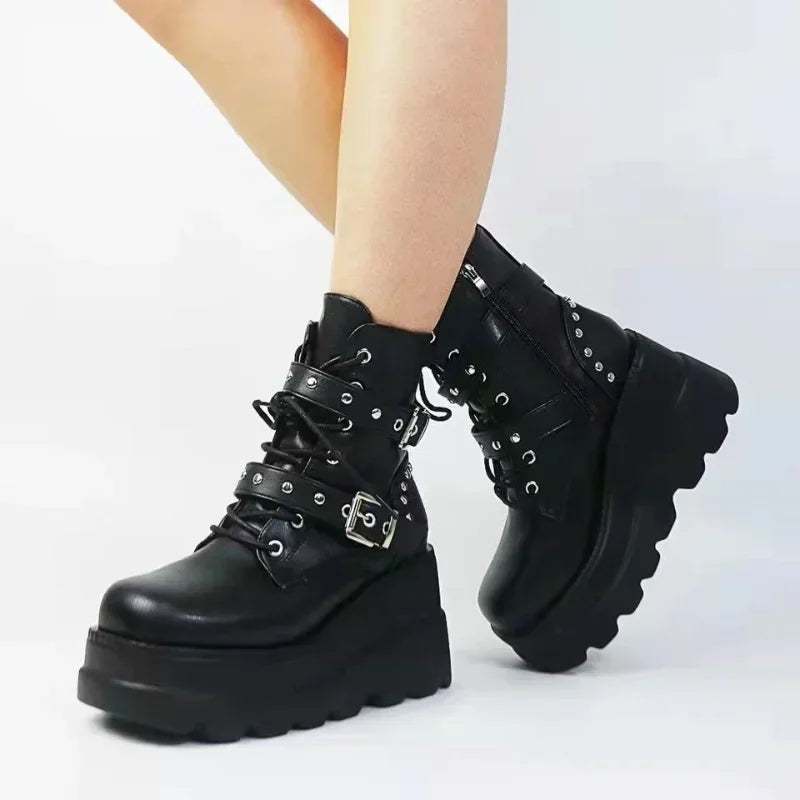 Women's Faux Leather Ankle Boots with Round Toe & Lace-Up Design