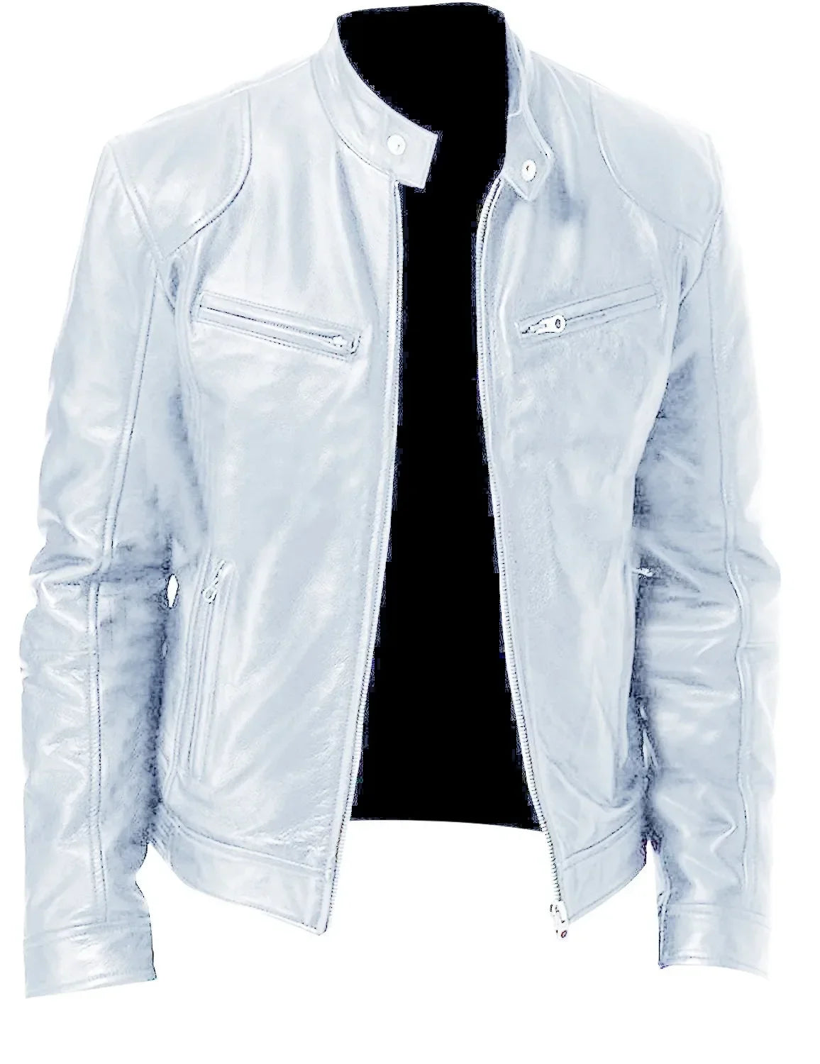 Men's Slim Fit Faux Leather Motorcycle Jacket - Short Lapel PU Coat with Zipper