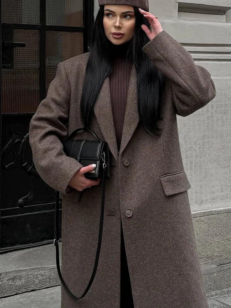 Women's Wool Blend Overcoat with Shoulder Pads