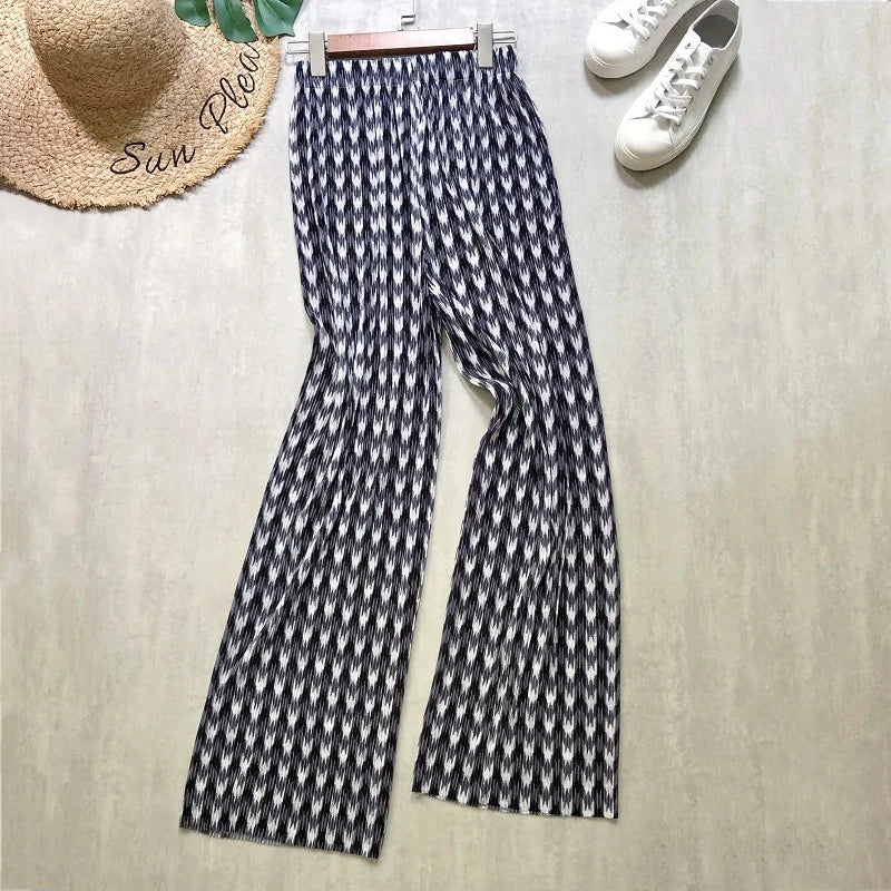 REALEFT Vintage High-Waist Printed Long Pants - Loose Wide Leg Fit- Loose Wide Leg Fit