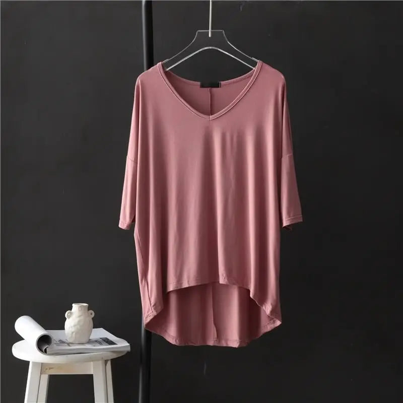 Women's V-Neck Asymmetrical Loose-Fit Casual Blouse