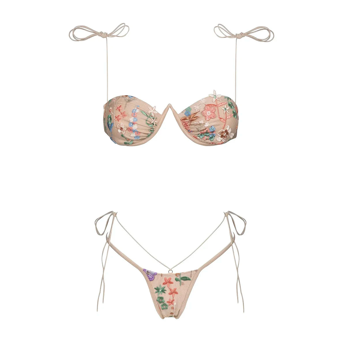 Women's Push-Up Bikini Set with Embroidery - Stylish Bathing Suit for Women