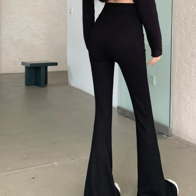 Women's Knitted High-Waist Wide-Leg Flare Pants