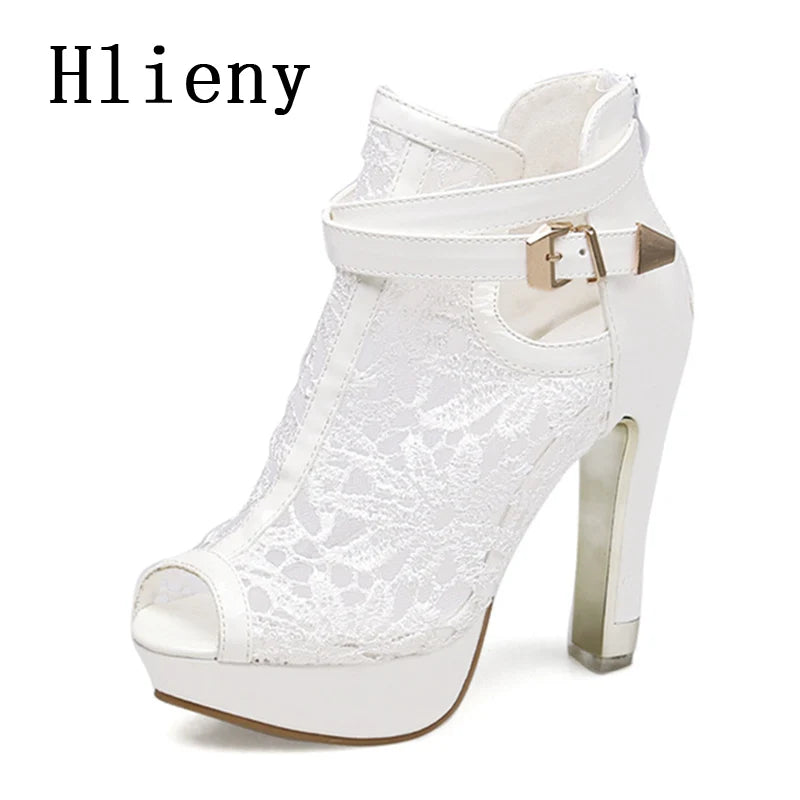 Hlieny Mesh Fabric Platform High Heels Boots