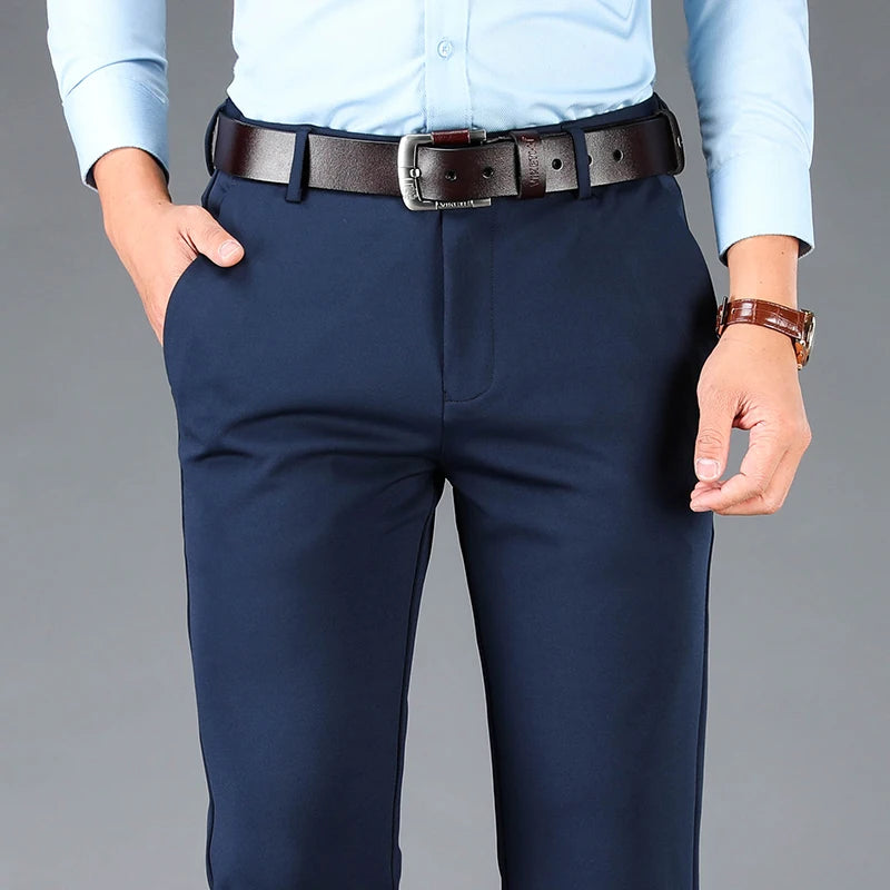 Men's Stretch Business Suit Pants - Straight-Leg Design for Comfort and Style