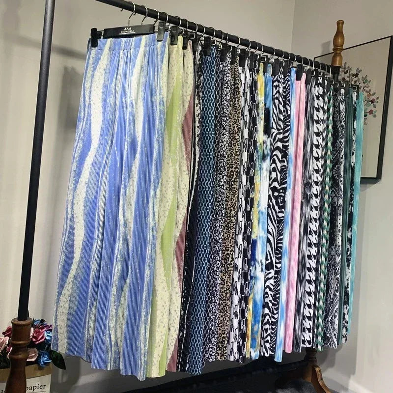 REALEFT Vintage High-Waist Printed Long Pants - Loose Wide Leg Fit- Loose Wide Leg Fit