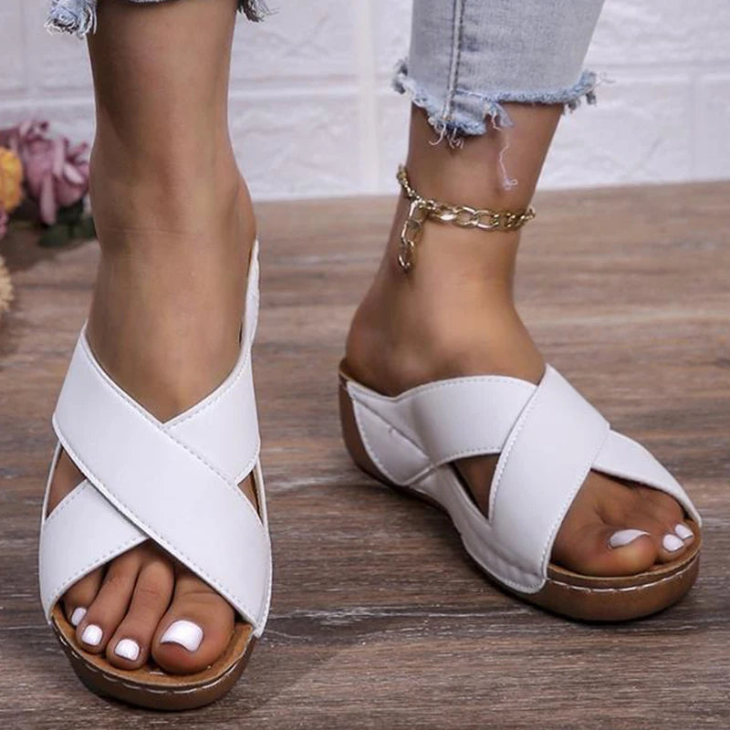 Ladies' Slip-On Wedge Sandals - Comfortable Casual Women's Shoes