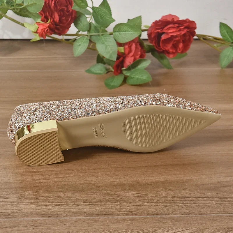 Women’s Shiny Silver Sequin Heels