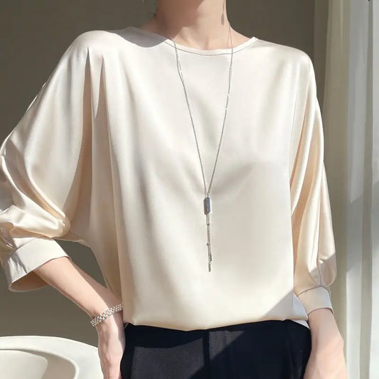 Women’s Loose Satin Silk Half-Sleeve Blouses
