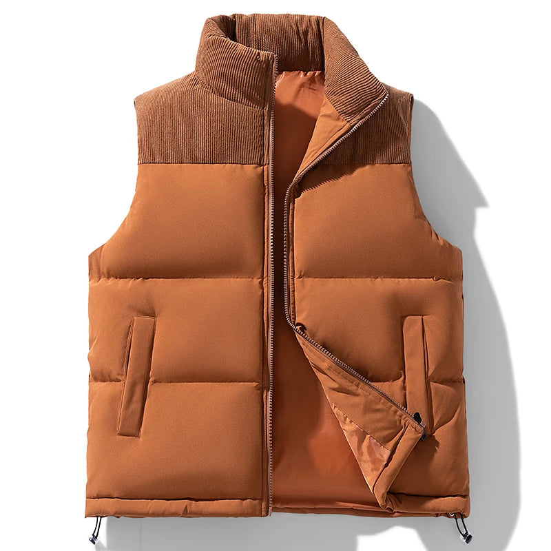 Warm Men's Cotton-Padded Vest Jacket with Full Zipper