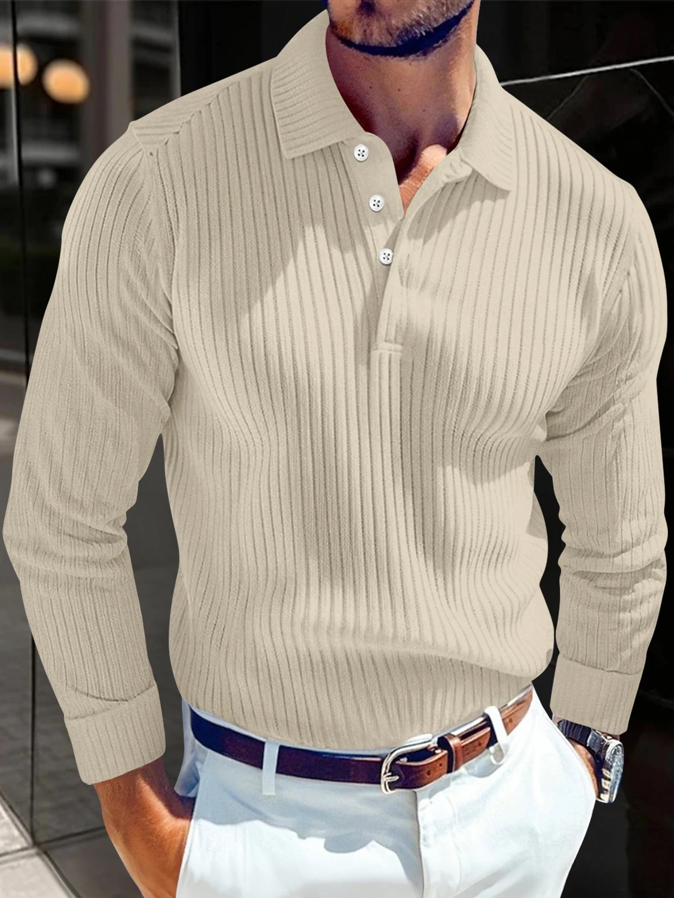 Men's Retro Striped Polo Sweater