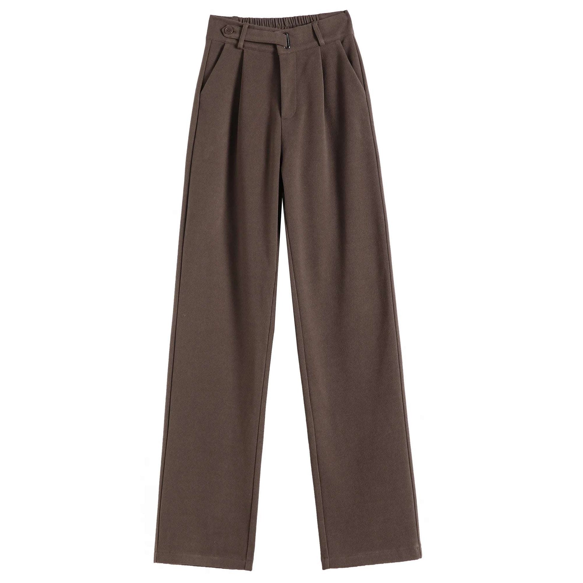 Seoulish Women's High-Waist Wide-Leg Trousers with Loose Fit and Button Detail