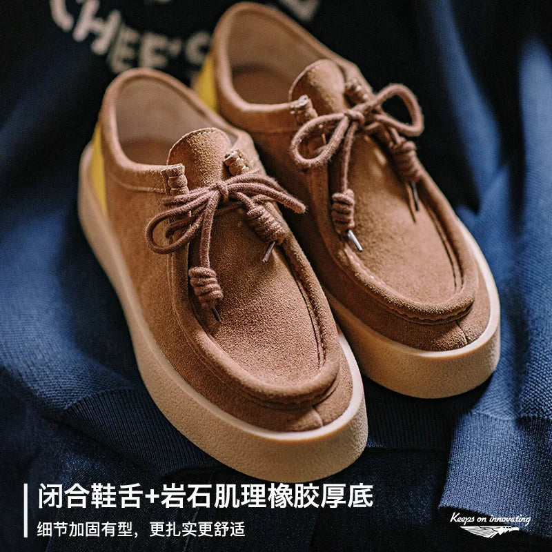 Men's Vintage Thick-Soled Faux Leather Low-Cut Sneakers