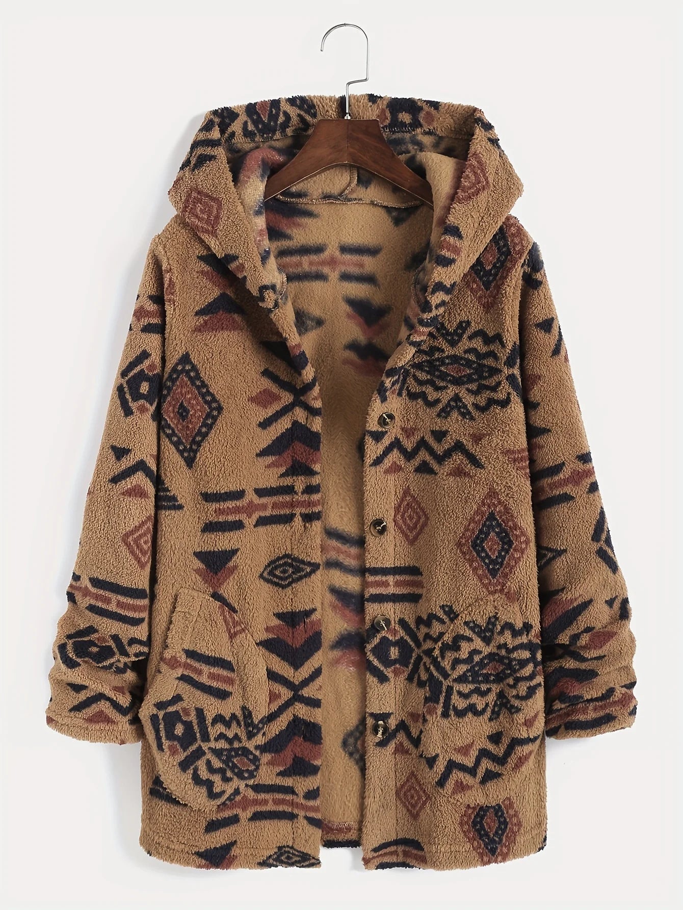 Women's Ultra-Fine Austrian Plush Coat with Aztec National Print