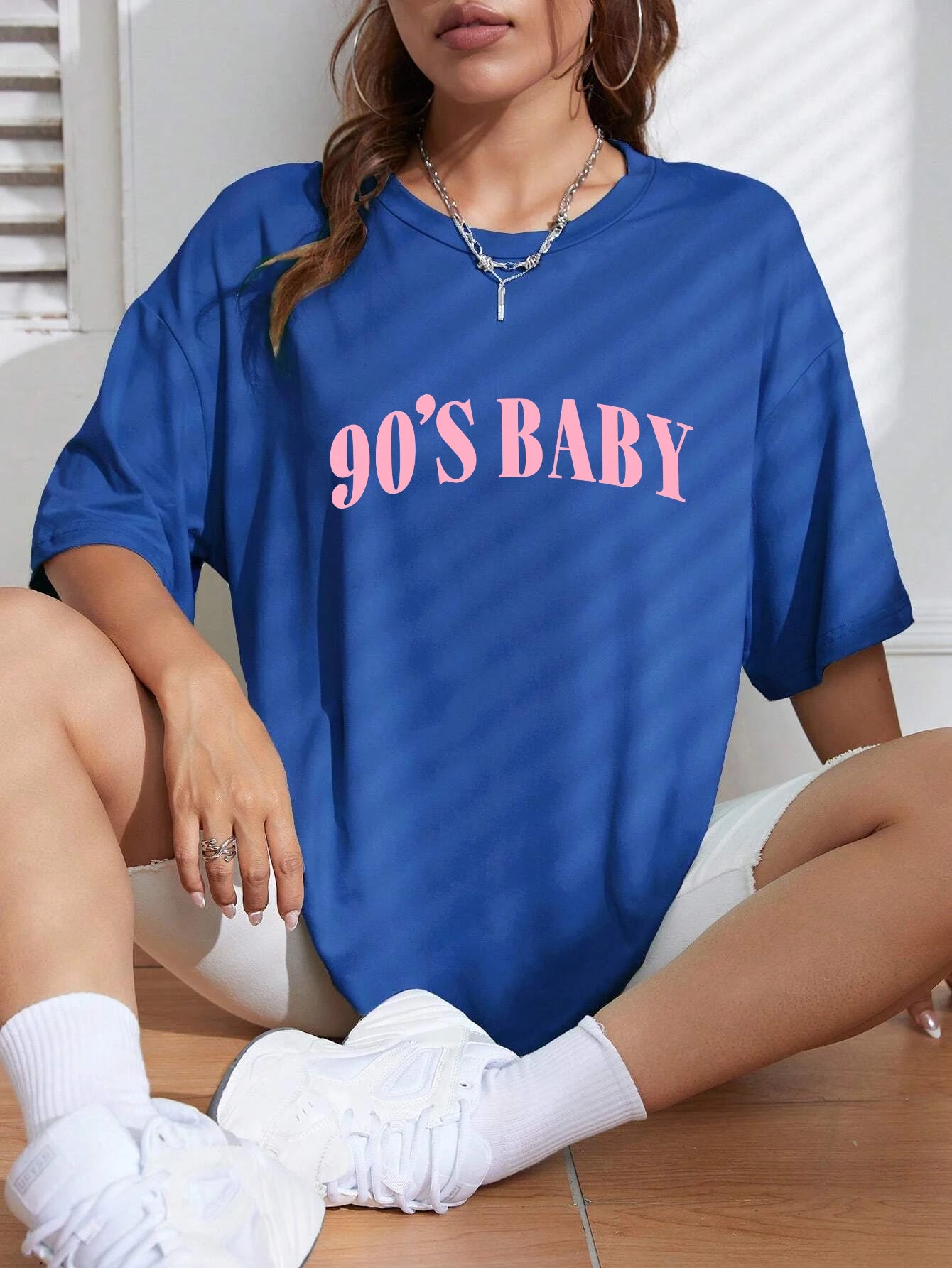 90s Baby Creativity Letter Graphic Tee - Oversized Women's Cotton T-Shirt