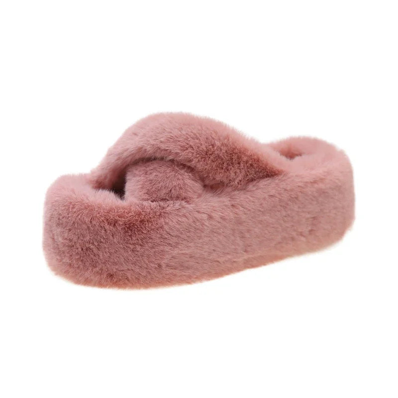 Women's Faux Fur Slippers - Luxury Fluffy Plush Indoor Slippers