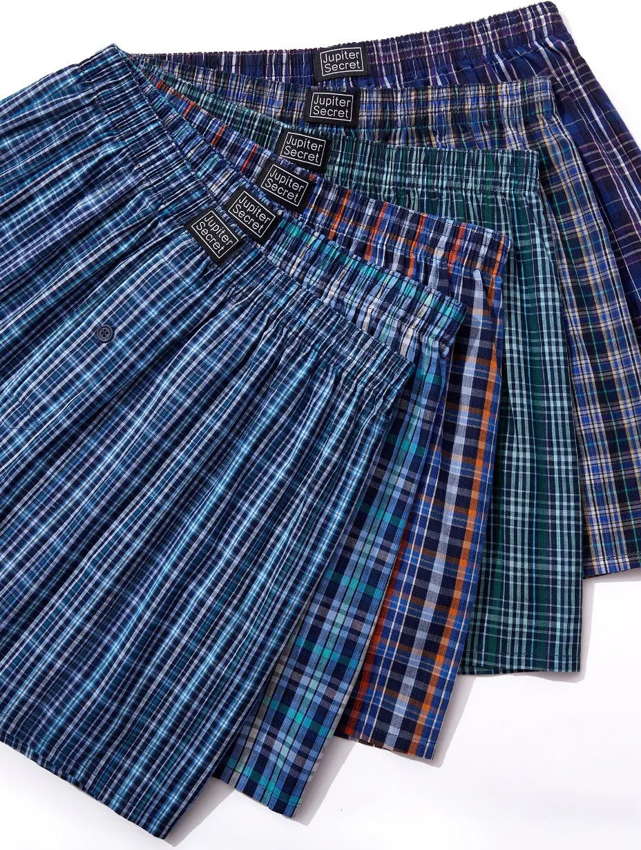 6-Pack Men's Woven Boxer Shorts with Elastic Waistband - Assorted Colors
