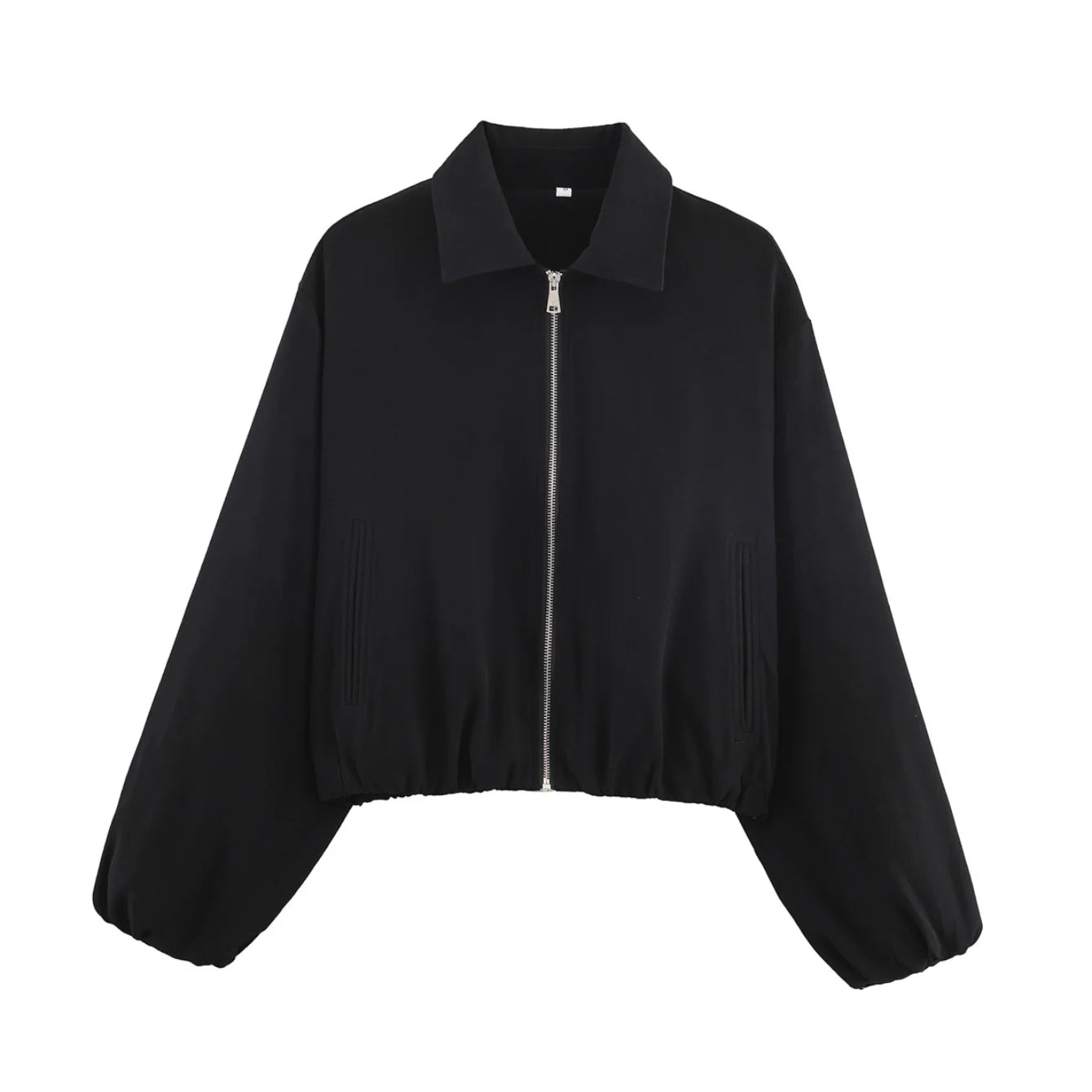 Women's Short Zipper Jacket with Long Sleeves, Casual Style, Elastic Hem