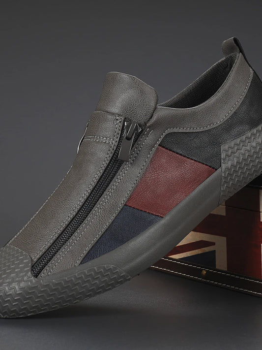 Men's Faux Leather Casual Zip-Up Sneakers - Stylish and Comfortable Footwear